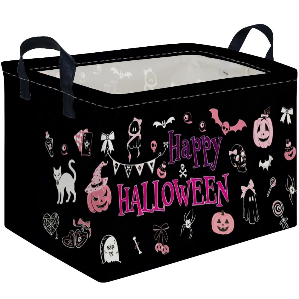 Rectangular Dinosaur Halloween Basket,Trick or Treat Baskets for Boys and Girls,Empty Halloween basket,Waterproof collapsible storage box,Horror Decor,Gift box(Black Halloween)