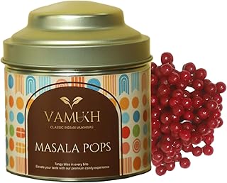 Vamukh Masala Pops Candy 300g Sweet & Sour Popping Candy Tangy Masala Flavour Bite-Sized Red Pops Khatti Meethi Goli Indian Snacks Mouth Freshener Premium Tin Pack Ideal for Indulgence and Gifting