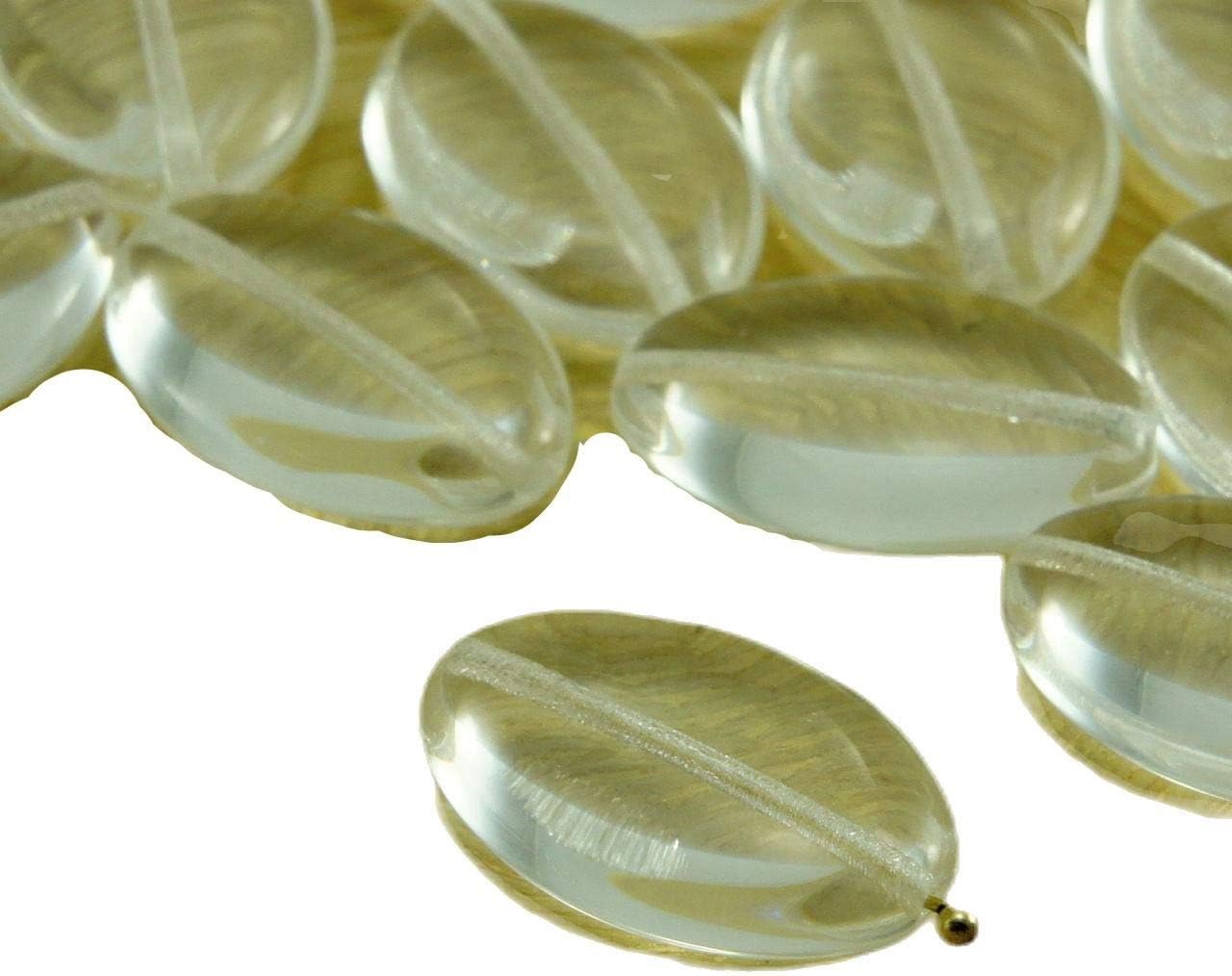 4pcs Crystal Clear Large Flat Oval Czech Glass Beads 20mm x 14mm