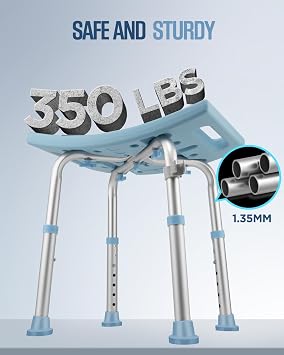 Shower Chair for Elderly Seniors, Shower Stools and Benches for Adults, Adjustable Bath Chair for Inside Shower, Shower Seat for Disabled, Tool-Free Assembly Shower Bench, 350 LB Weight Cap