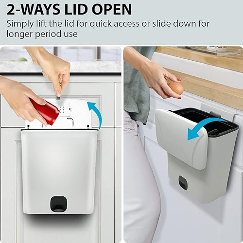 Miniatura 3 de KSEV Cubo de basura colgante de cocina de 2.6 galones con tapa y compartimento para bolsa de basura, (2 vías deslizantes) para encimera, debajo del