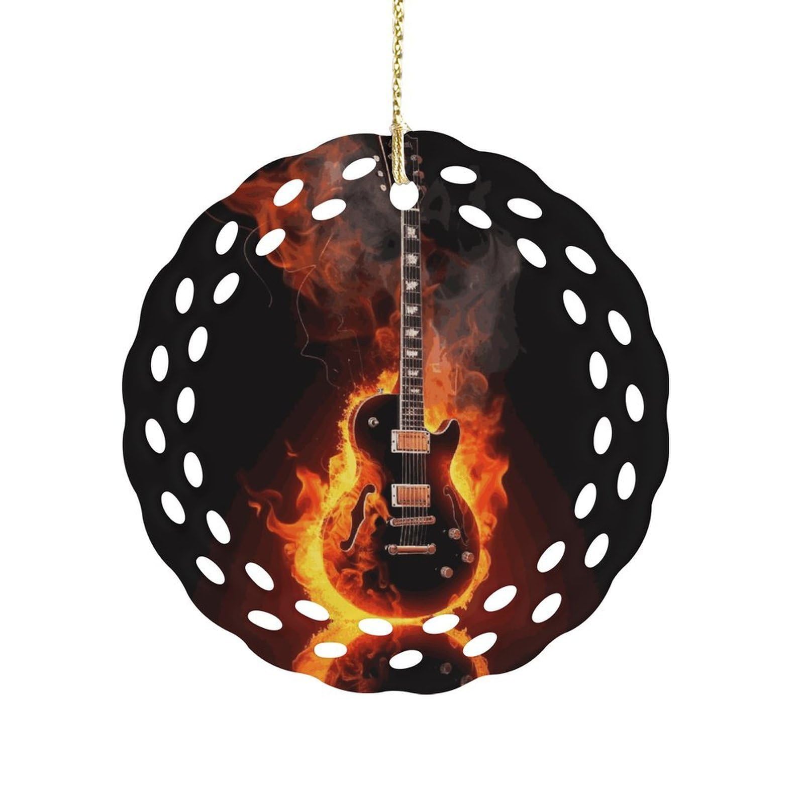 Fodpand Women's Style Fire Guitar Ceramic Ornament For Home Decor 3.2" Round Tree Decoration Christmas Ornaments For Men Double-Sided Design