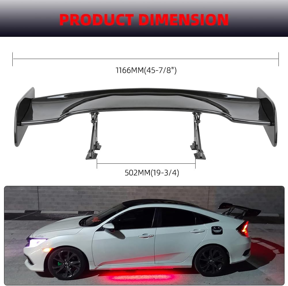 GT Universal Spoiler, Glossy Black 47Inch Adjustable Rear Trunk Wing, Lightweight ABS Car Spoiler GT Style