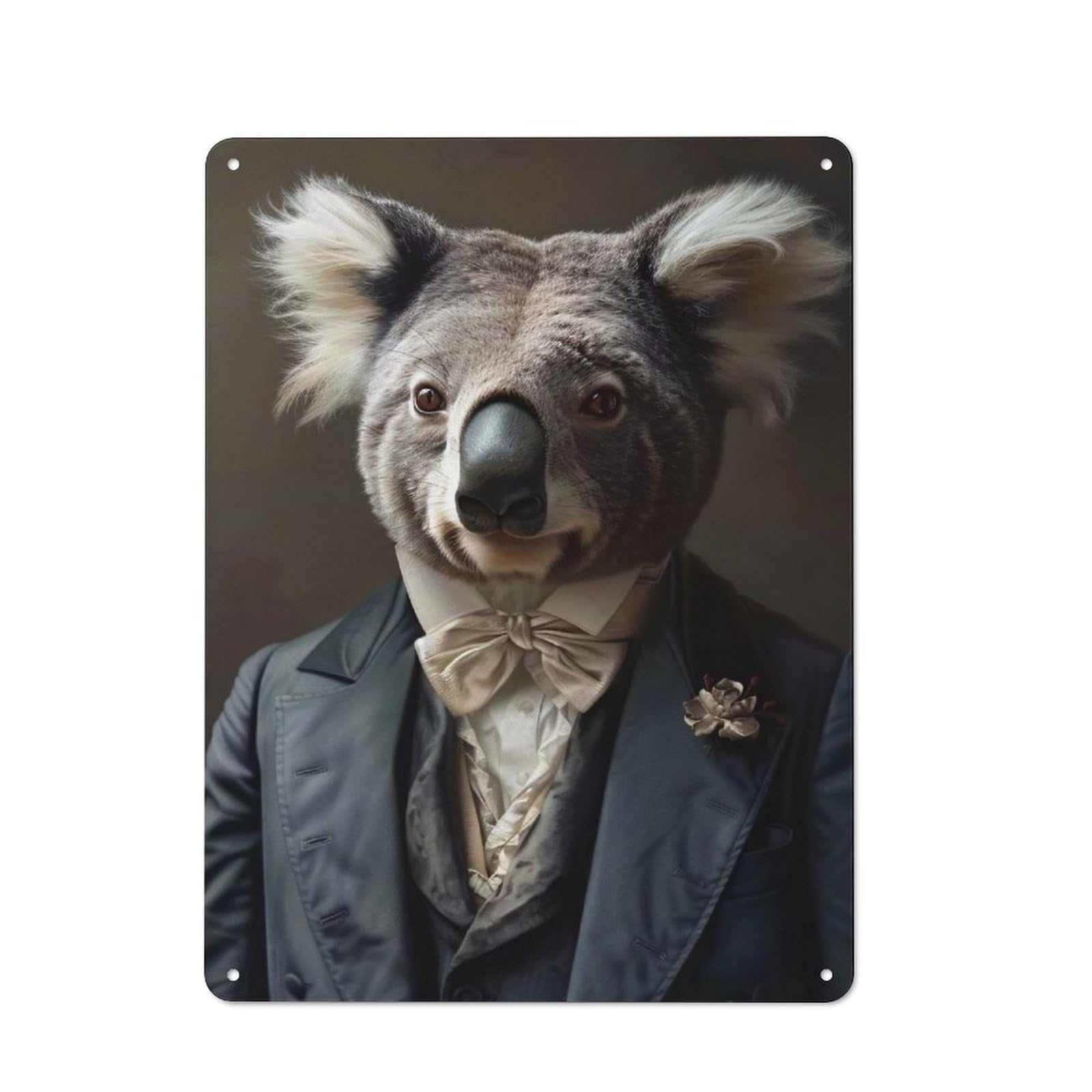 Junmoney Style-14 For Hobby Room Or Studio, Koala In A Suit Portrait Retro Tin Sign 40X30cm, Gift For Creative Interior Collectors During The Christmas Season