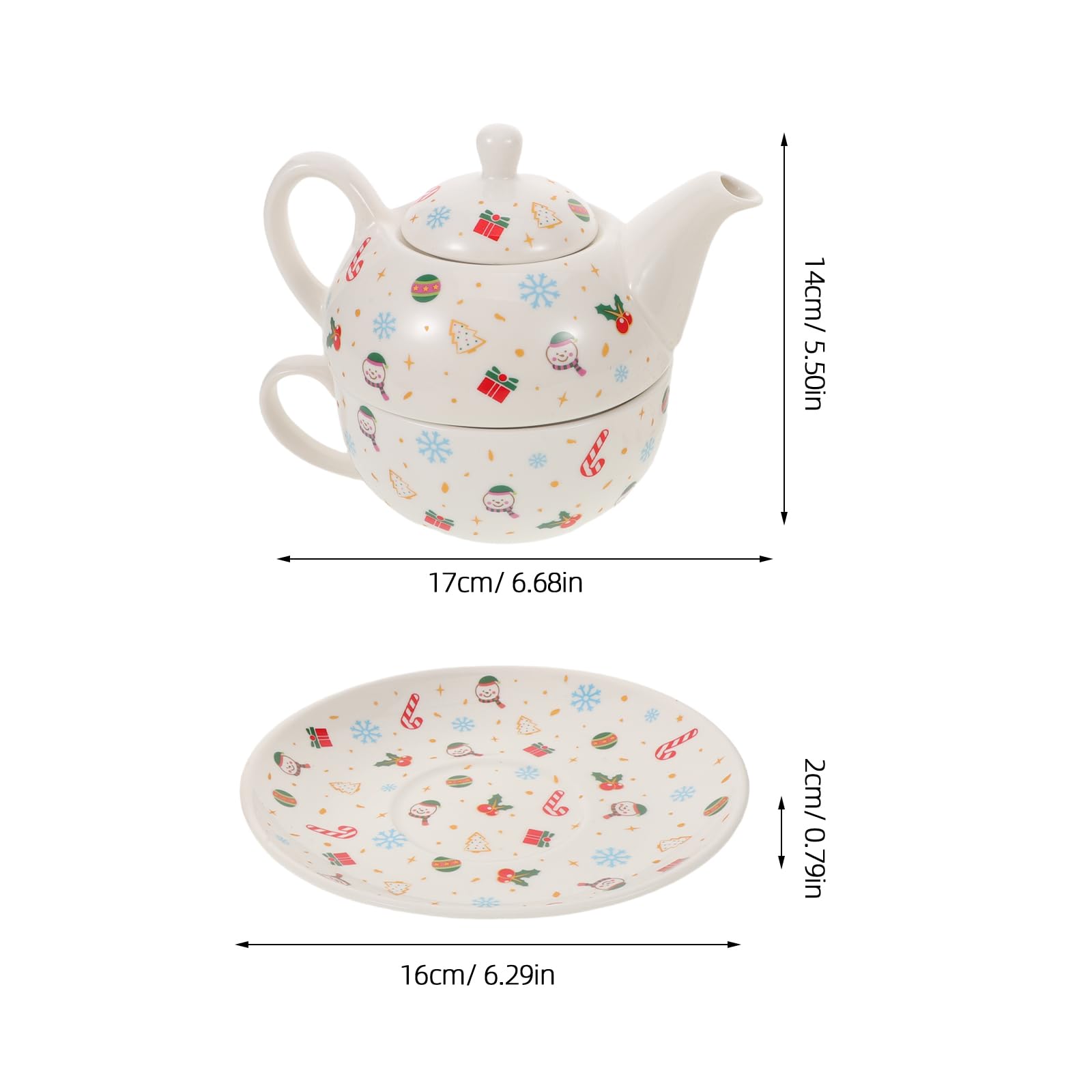 UKCOCO Zestaw ceramicznych naczyń do herbaty na Boże Narodzenie - Porcelanowy czajniczek i filiżanka ze spodkiem - Kubki do kawy - Świąteczne naczynia do herbaty, kawy i wody