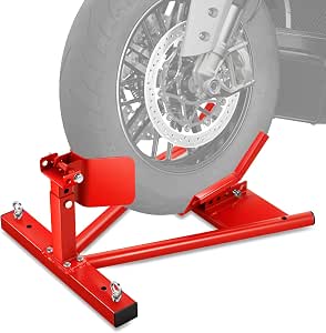 DNA Motoring Motorcycle Wheel Chock - Adjustable, Heavy Duty Stand for 15-22 Inch Wheels, 4000 lbs Capacity, Red