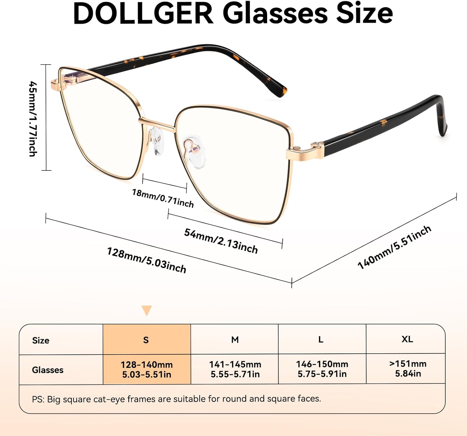 Dollger Blue Light Blocking Glasses for Women Trendy Oversized Computer Eyeglasses Cat Eye Metal Frame bluelight glasses Gold