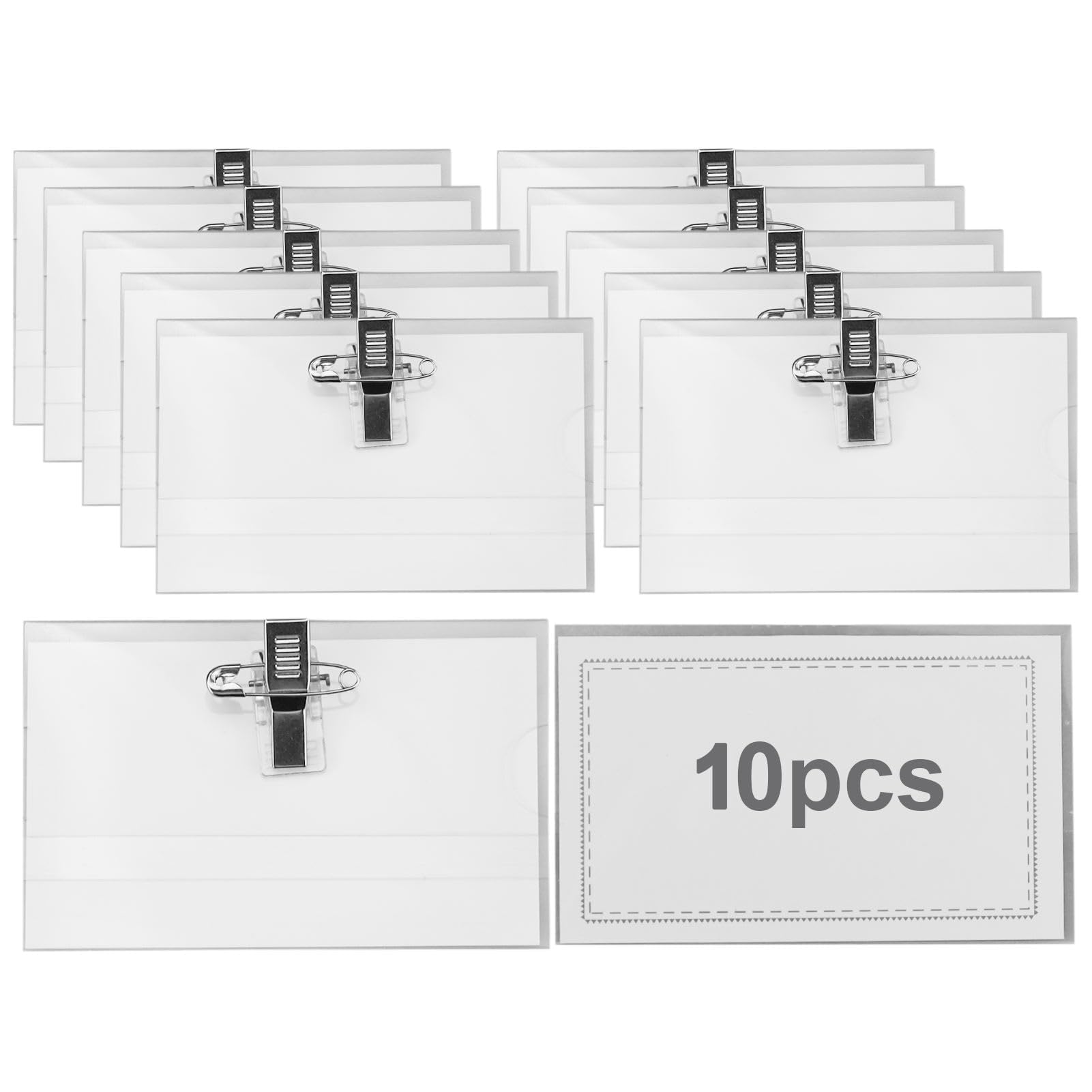 Lot de 60 étiquettes nominatives, Porte-badges 90 x 56 mm, en plastique transparent, pour vêtements, clip, cartes de visite, porte-nom, avec clip, pour bureau, école, voyage.