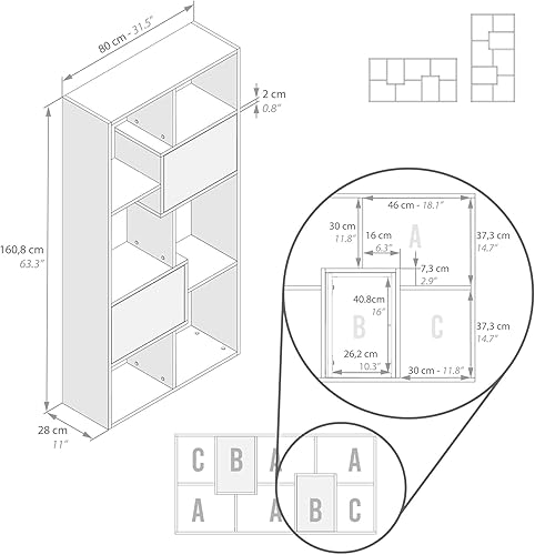 Miniatura 114 de Mobili Fiver, Estantería Iacopo XS (63.31 x 31.5 pulgadas), roble rústico, fabricada en Italia Roble rústico,Ashwood Negro,Ashwood Blanco,Efecto