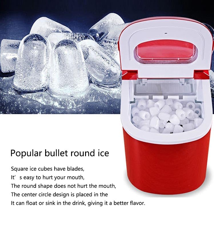 Portable Ice Maker Machine for Home - Automatic, Fast Operation, 2.2L Tank, Self-Cleaning, Compact Design, Manual Water Fill, Red - Ideal for Parties & Events