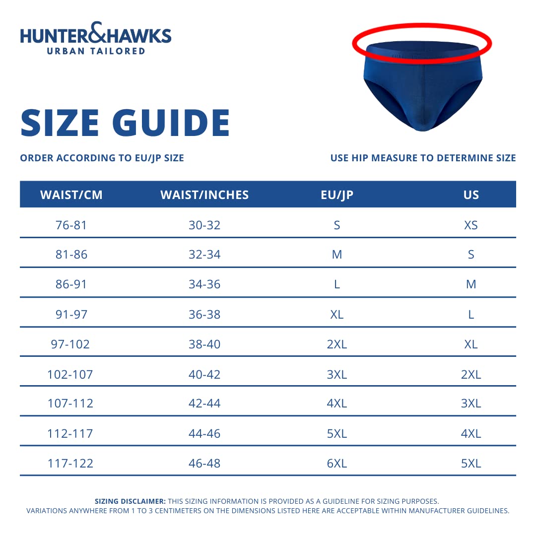 HUNTER&HAWKS Men's 4 pack Bamboo Briefs, S-6XL, Soft, Antibacterial and Breathable Underwear, Cool Dry Mens Briefs, Perfect Fitting