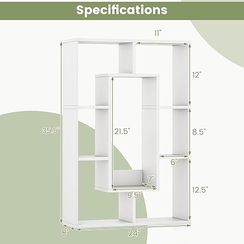 Miniatura 3 de Tangkula Estantería geométrica de 35.5 pulgadas, estantería abierta de madera independiente con 7 cubos, dispositivos antivuelco, decoración de