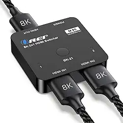 OREI Interruptor HDMI 8K 2x1 4K @120hz - Seletor HDMI automático de 48 Gbos, interruptor de alta resolução entre 2 entradas, perfeito para jogos, PS5, Xbox, HDR10, Dolby Vision