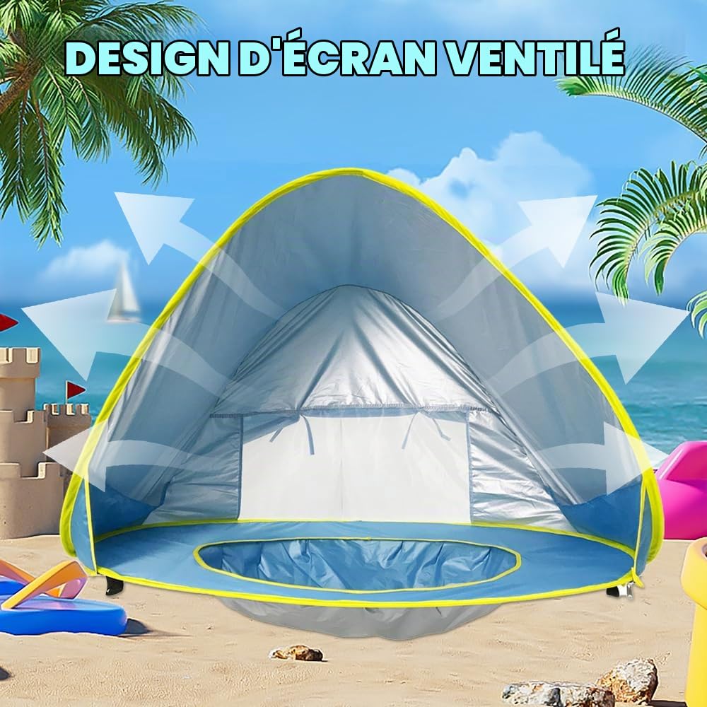 Tente Anti UV Bébé avec Piscine, Afenau 120 * 80 * 70cm Tente de Plage Pop-up, Portabilité Détachable Abri de Plage Bébé pour Jardin, Extérieur