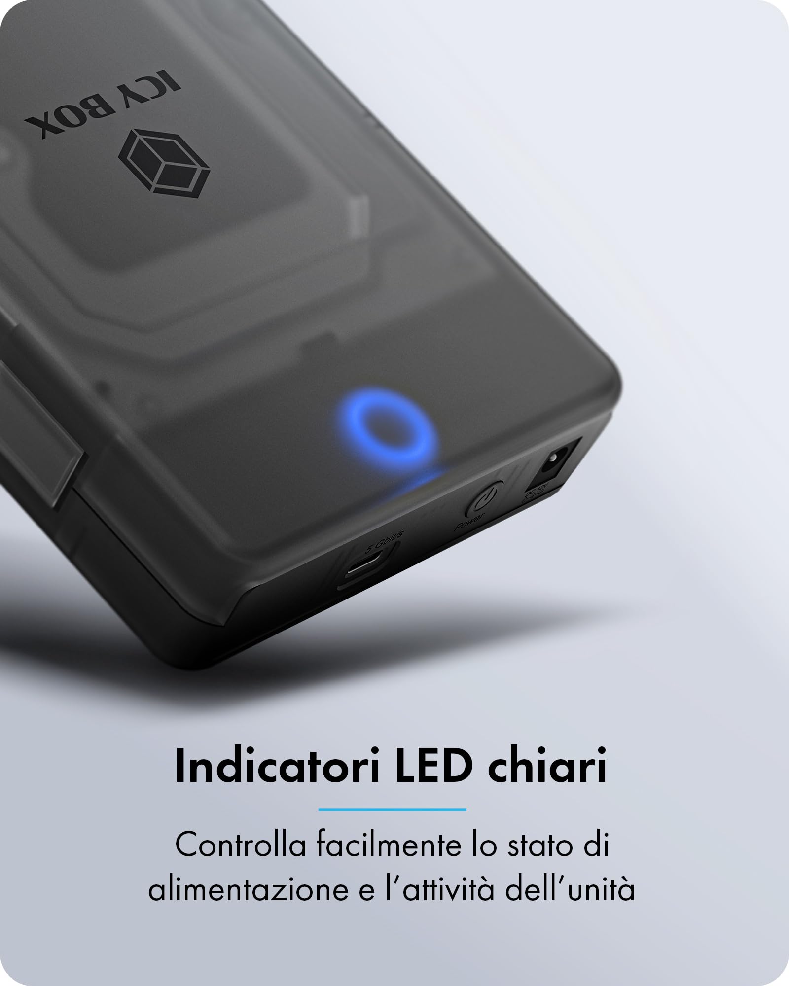 ICY BOX Spade Base 388 (case SATA 2,5"/3,5"), USB 3.2 Gen 1 Type-C, fino a 5 Gbit/s, UASP, Plug & Play, senza attrezzi, LED, fino a 30 TB, IB-388-CU3
