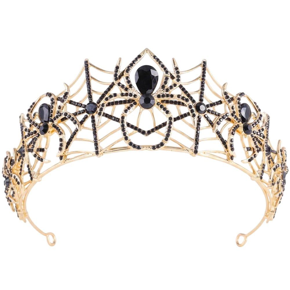 Sslvya Rhinestone Queen Crown for Women, Gothic Spider Web Tiara Headpiece, Halloween Cosplay & Bridal Wedding Hair Accessories
