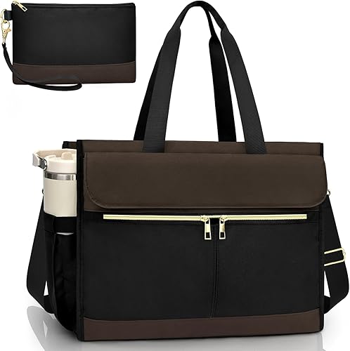 Miniatura 10 de Bolsa para laptop para mujer, bolsa de trabajo de 15.6 pulgadas con compartimentos, bolsa de enfermera, profesora, bolso de oficina grande y ligero