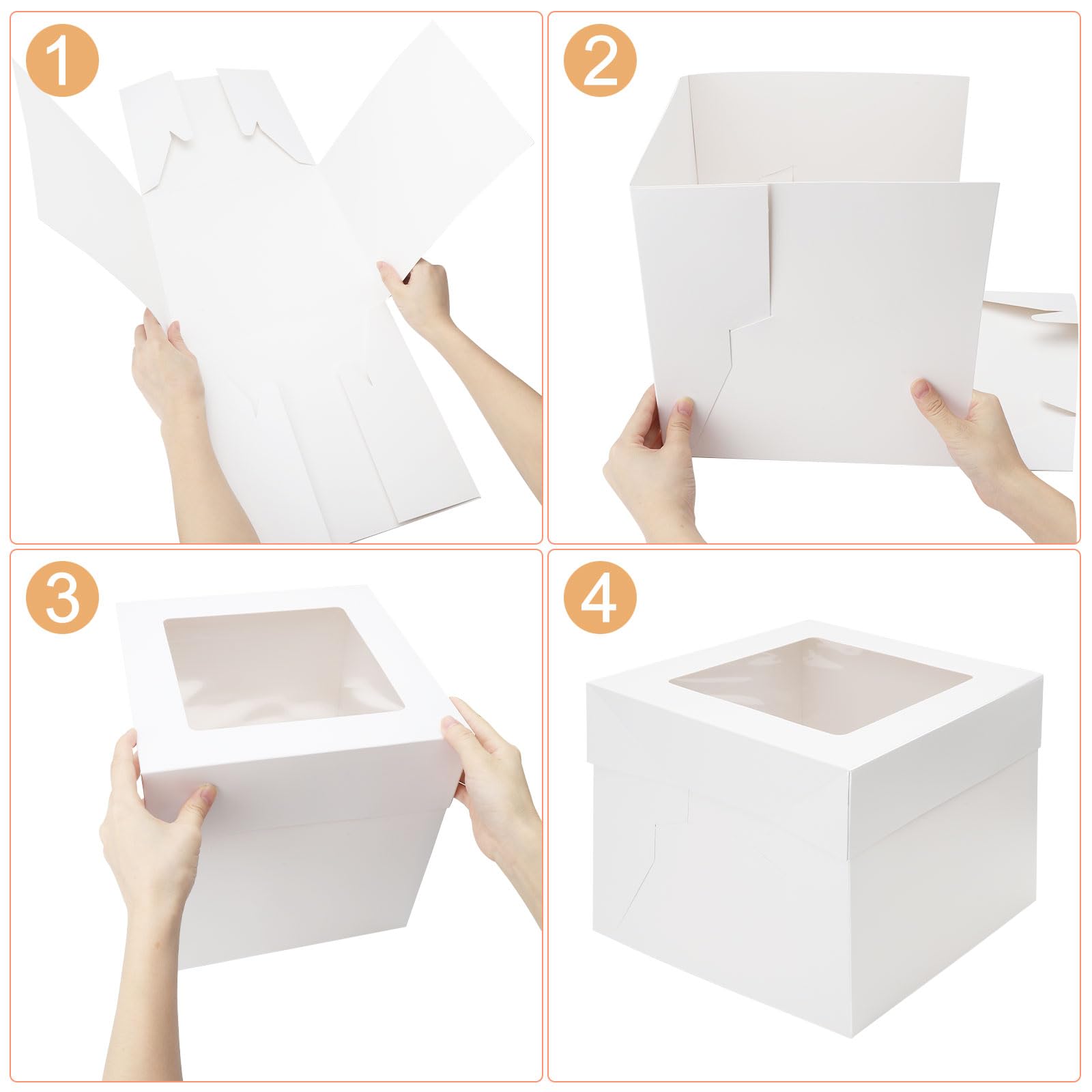 Lot De 2 Boîtes à Gâteau 25x25x20 Cm Avec Fenêtre - Boîtes Transport Carton Blanc Avec Ruban, Ouverture Latérale