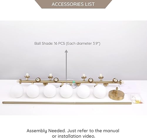 Miniatura 9 de 7PMBEANE Globe Sputnik - Candelabro dorado de mediados de siglo con pantalla de vidrio blanco lechoso, 16 luces para cocina, isla de comedor, sala