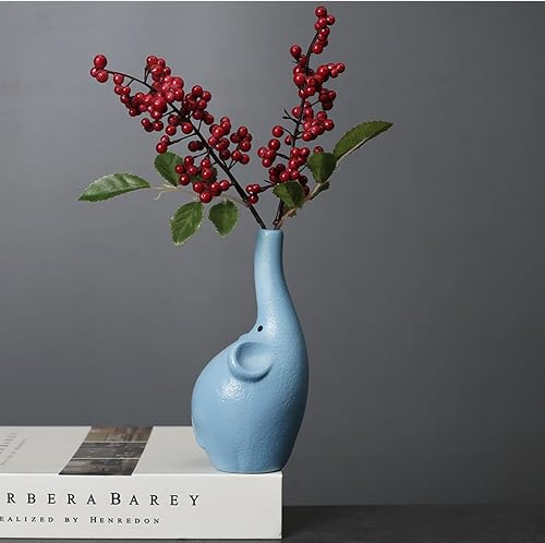 Ceramic Vase, MUANAO Elephant Vase for Small Flowers, Home Decor, Perfect for Roses, Dried Stems, Desk Decor (Blue)