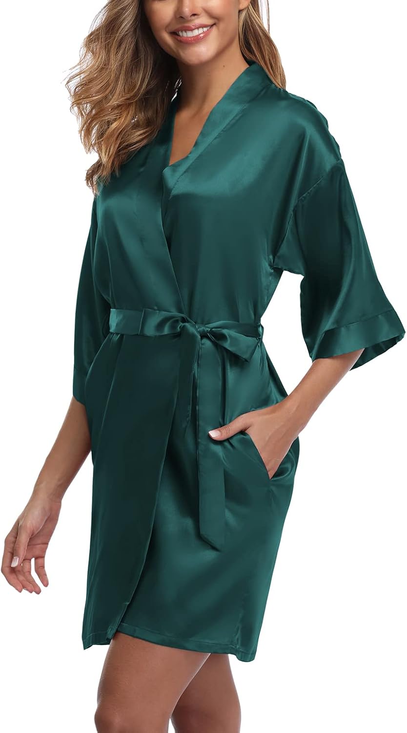 Women's Short Satin Kimono Robe for Wedding Bridal Party Bridesmaid Robe Sleepwear - Image 3