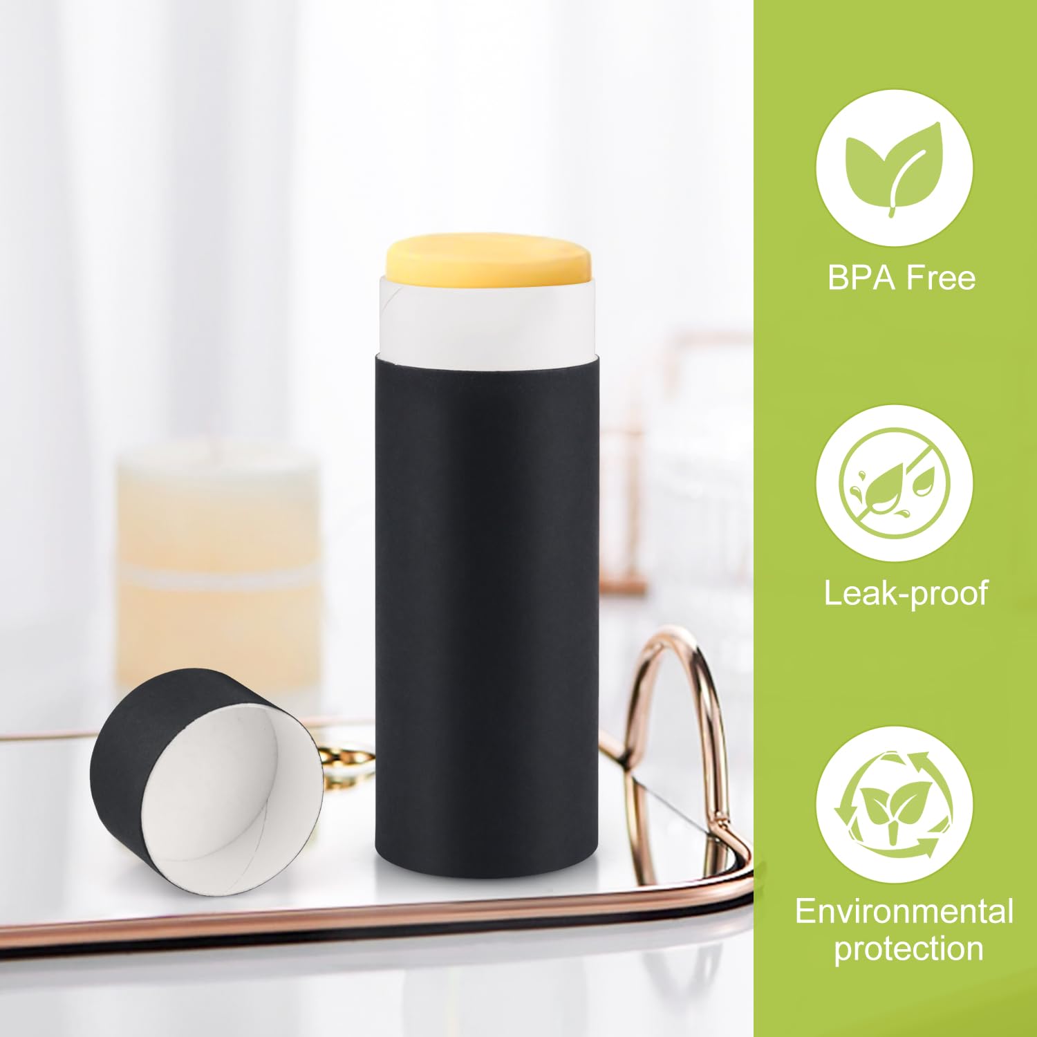8 recipientes de desodorante de cartón negro de 75 g, tubos de perfume sólidos de papel kraft vacíos, tarros redondos de loción corporal, botella de barra de laca para el cabello, contenedor