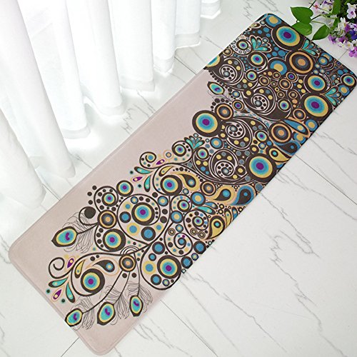 INCX Non-slip Kitchen Mat Doormat Bath Mat Entrance Rug Indoor/Outdoor Floor Mat 16-Inch by 47-Inch Peacock