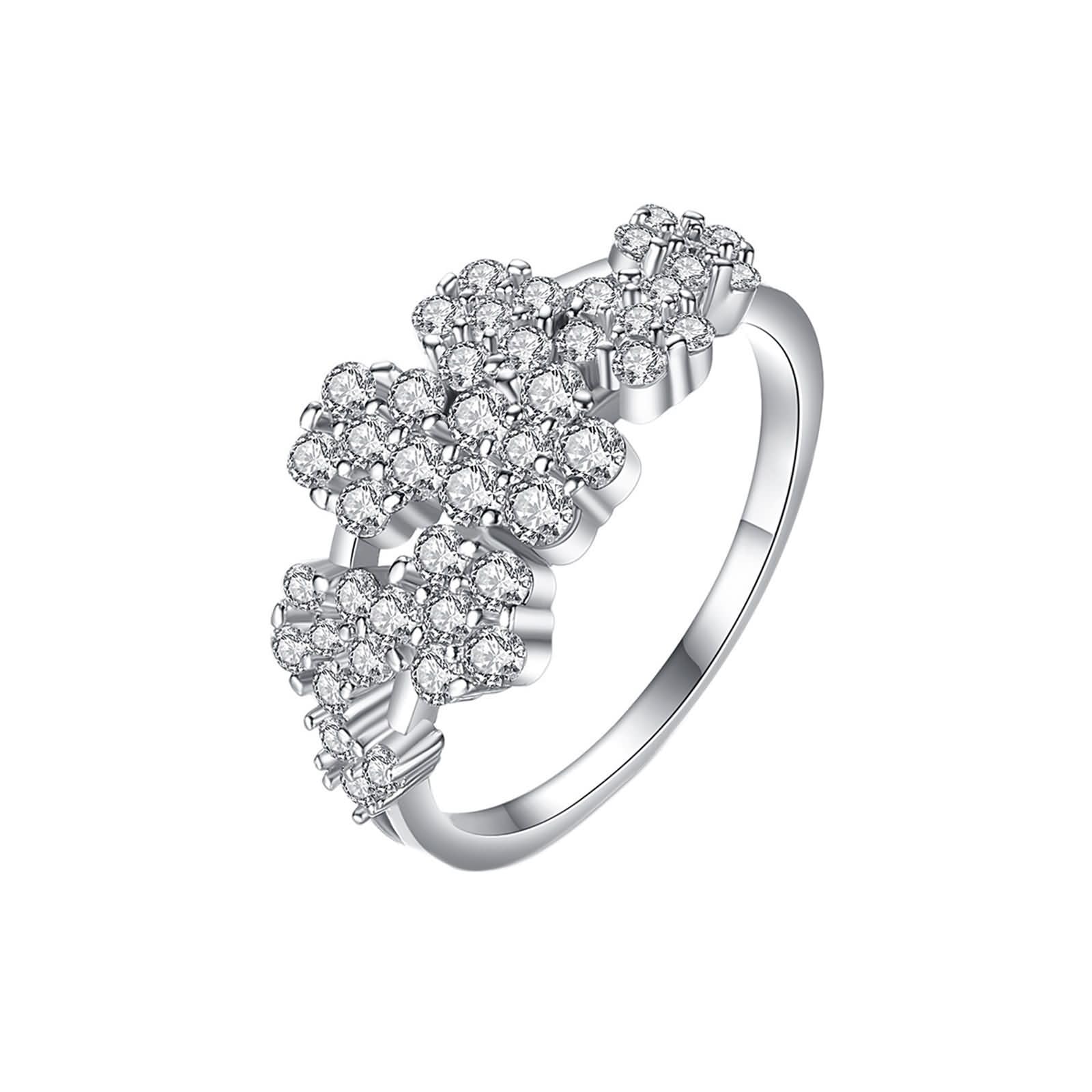 Diamentowe obrączki rocznicowe obrączka ślubna białe złoto 18K niemetalowy znaczek (tylko moda) kwiat z cyrkonią biały rozmiar H 1/2 moda dla pań biżuteria świąteczna