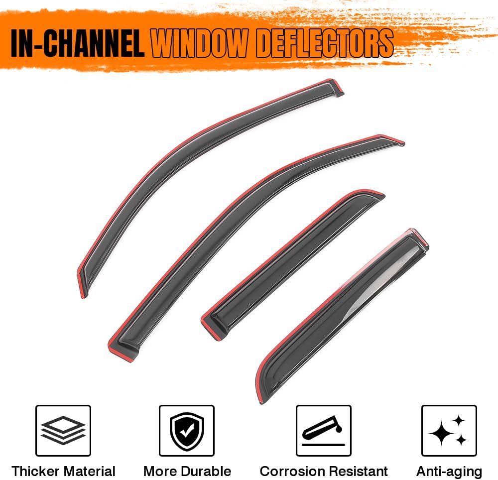 in Channel Window Visor Deflectors, Compatible with 2019-2025 Dodge Ram 1500 Quad Cab, Acrylic Smoke/Tinted Slim Style Window Rain Guards, Sun Wind Side Vent Visor Set, 4 Pieces