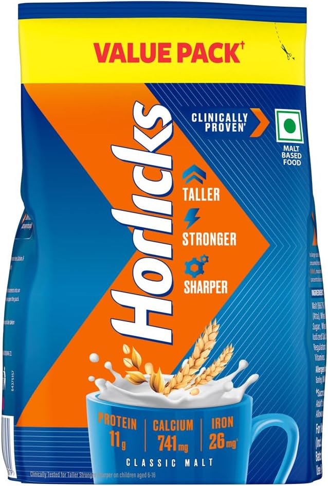 Horlicks Nutrition Drink Pouch - 800 g - Classic Malt - Clinically Proven to make kids Taller, Stronger, Sharper
