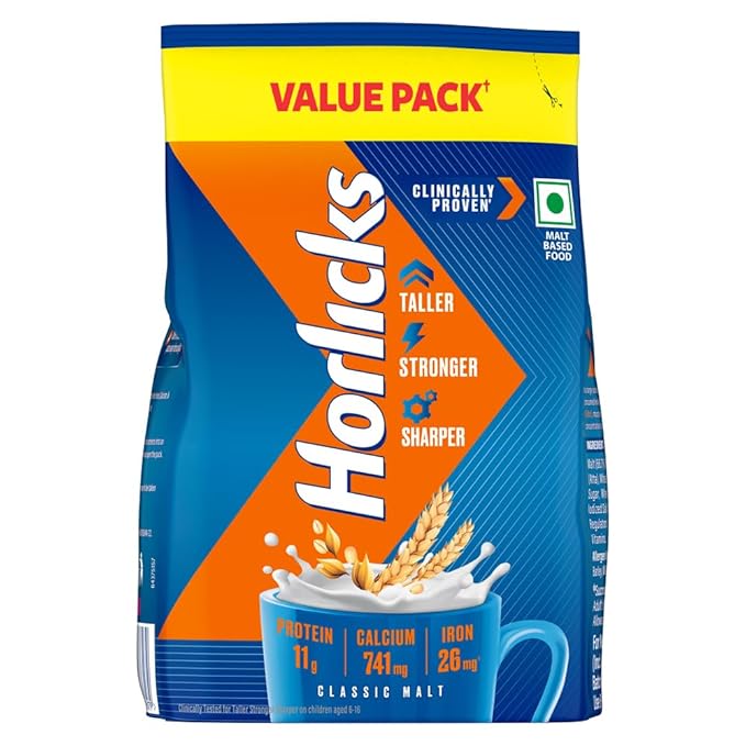 Horlicks Nutrition Drink Pouch - 750/800 g - Classic Malt - Clinically Proven to make kids Taller, Stronger, Sharper