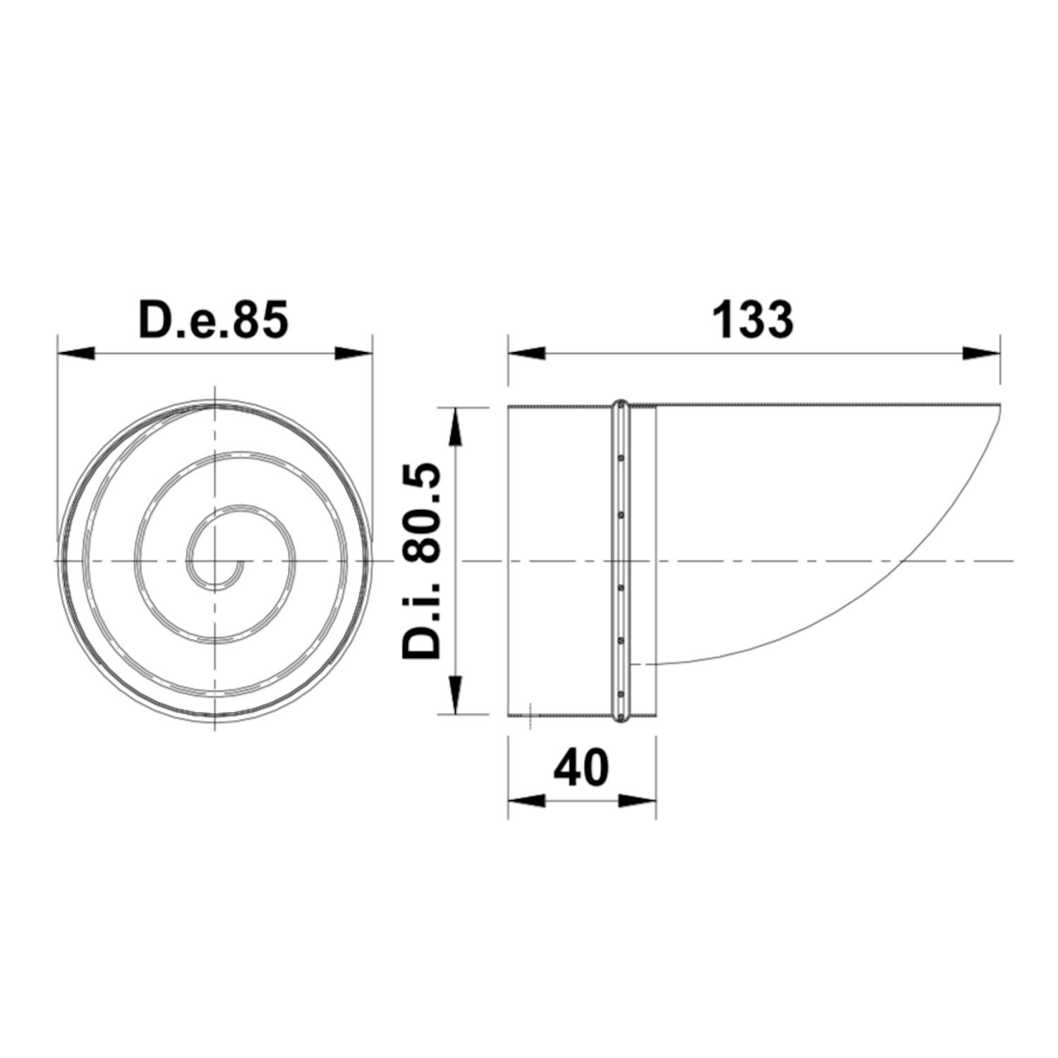 Terminale Orizzontale In Acciaio Inox AISI 304 Per Scarico Fumi 80 Mm - Per Stufe, Caldaie E Cappe, Certificato - Foto 4