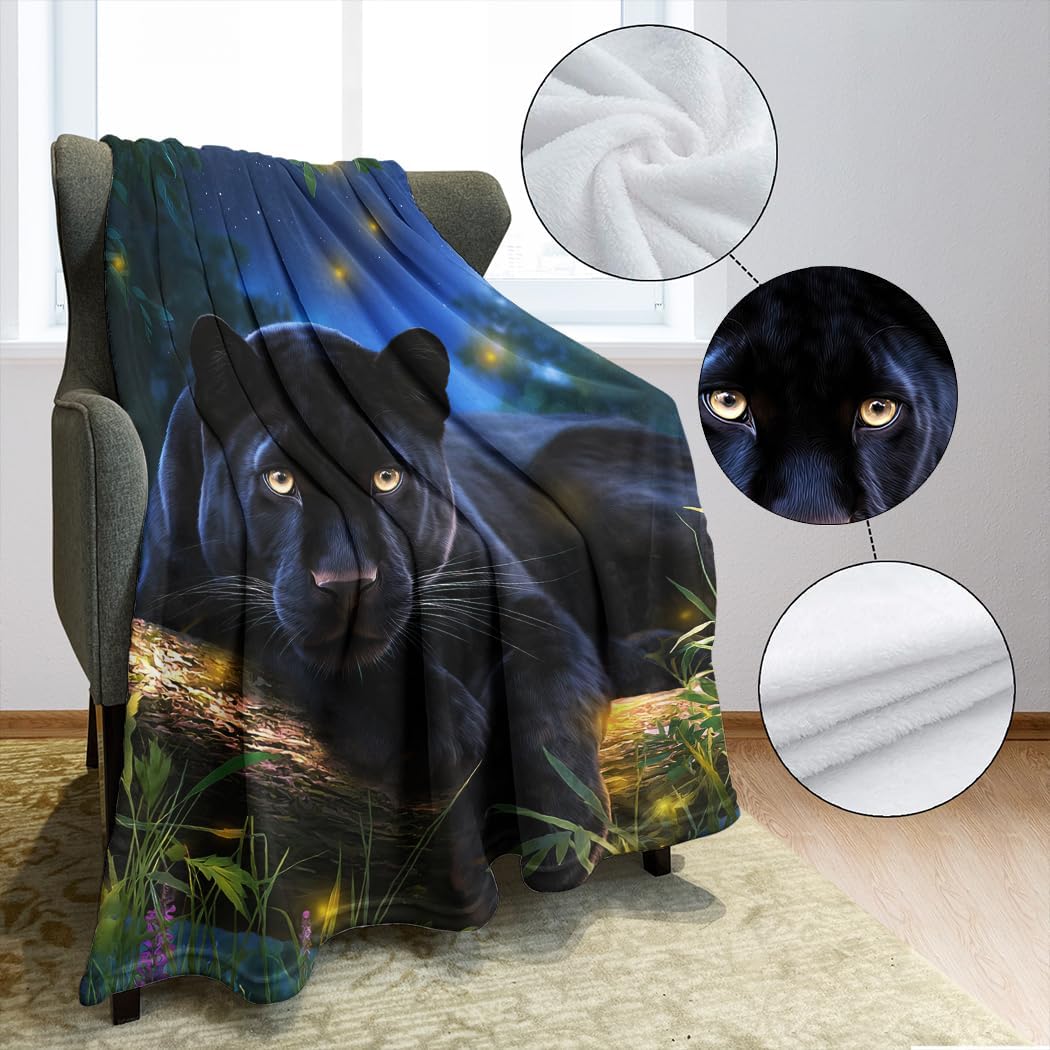 60"x80" Night Jungle Panther Blanket, Soft Cozy Fleece for Couch Sofa Bed