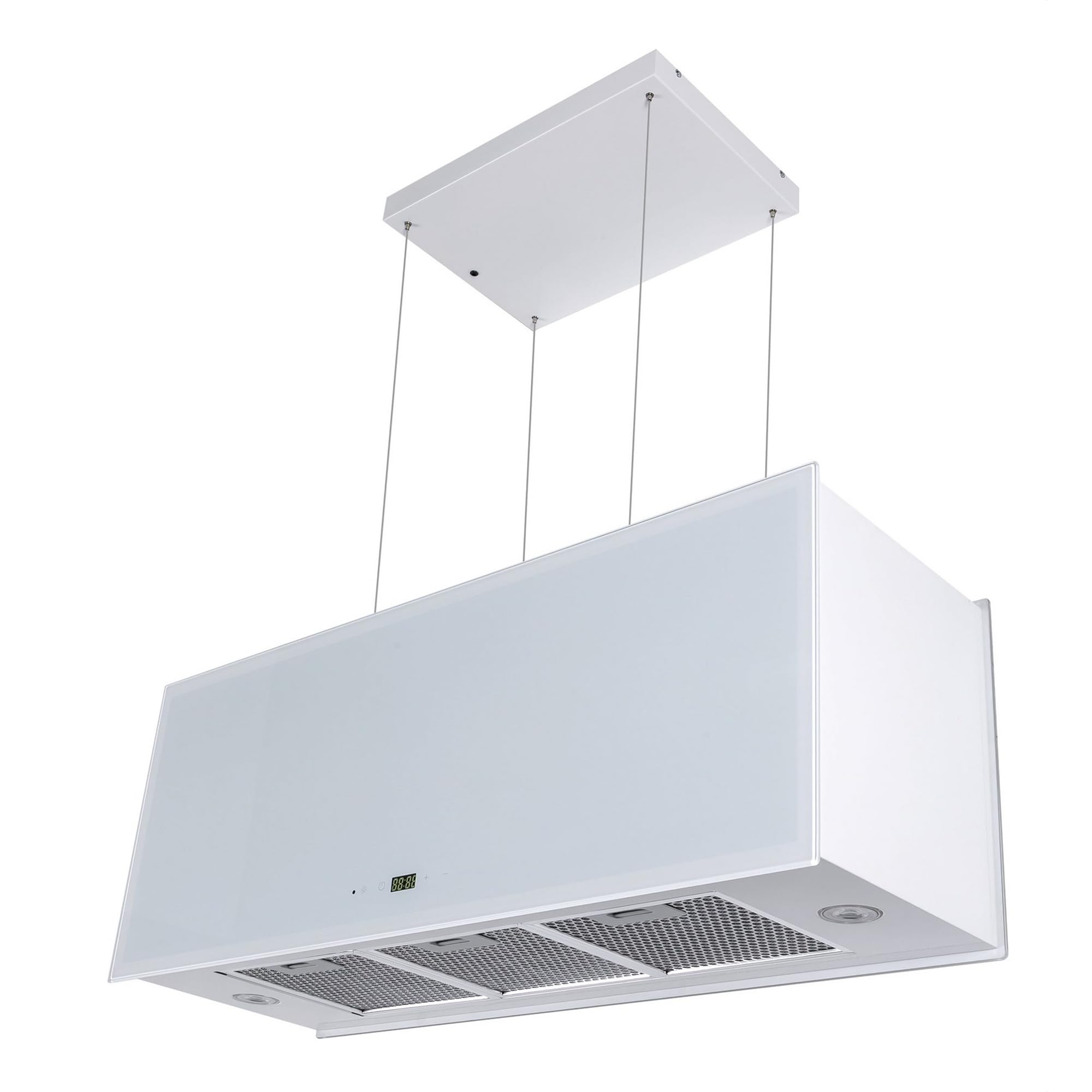 GURARI Inselhaube GCH I 333 90 WH Prime, Dunstabzugshaube 90cm, 1000m³/h, Weißglas, LED Beleuchtung