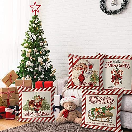 Tian Zhun Christmas Pillow Covers 18x18 Inch Set of 4 Candy Cane Santa Claus Throw Pillow Covers Xmas Winter Decorative Cushion Covers Case Home Sofa Living Room Farmhouse Decor - Image 4