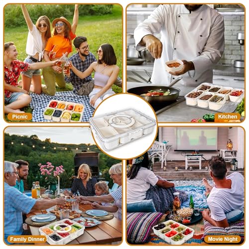 Veftsvy Snackbox mit Fächern, Snackschale mit Deckel und Griff, Spülmaschinengeeignet Snackbox, mit 8 Fächern Snackboxs für Obst, Snacks, Süßigkeiten, Picnic, Partys