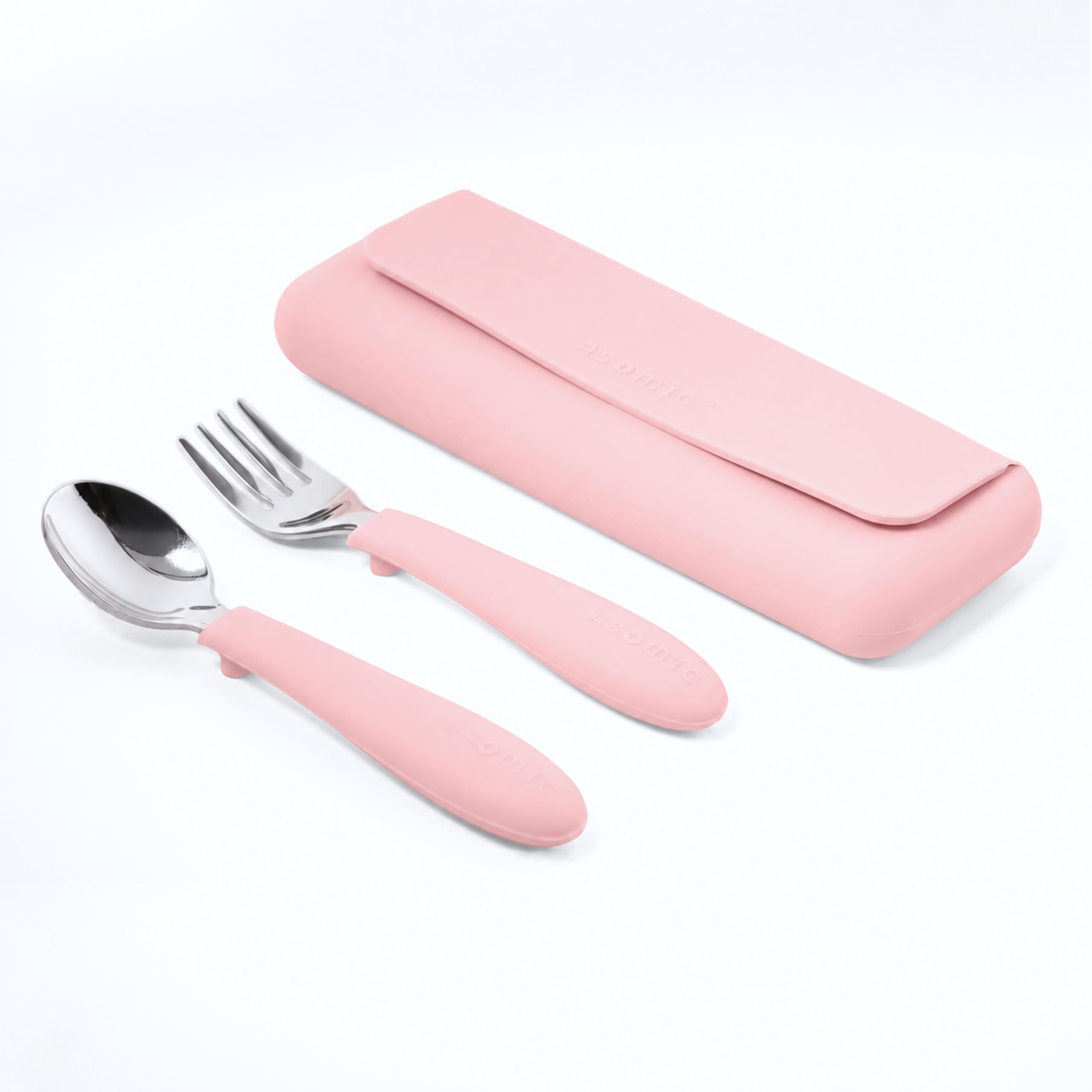 ASOMIC 316 Stainless Steel Toddler Utensils with Travel Case, Pink