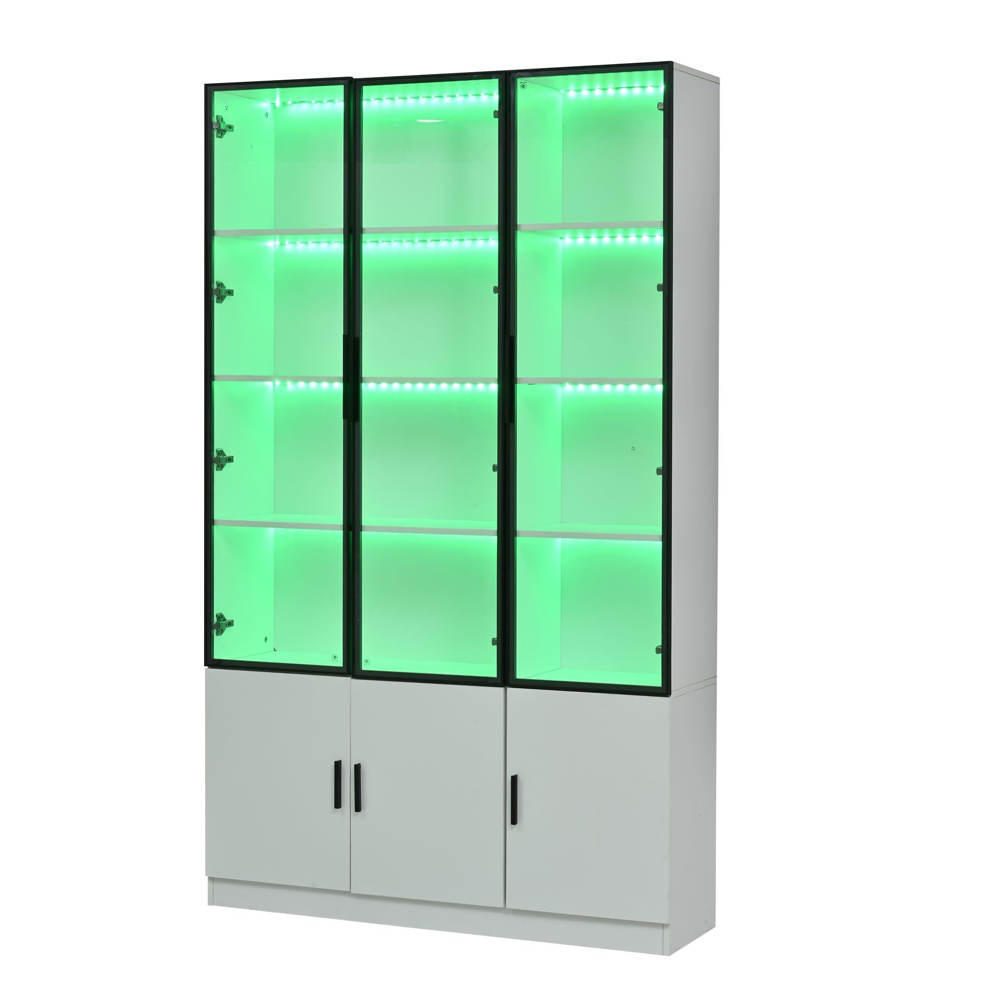 Dolamaní Witryna z oświetleniem LED, szklana witryna 120 x 32 x 200 cm, duża witryna szklana z 6 drzwiami szafy, do salonu, sypialni, wejścia (biała A)
