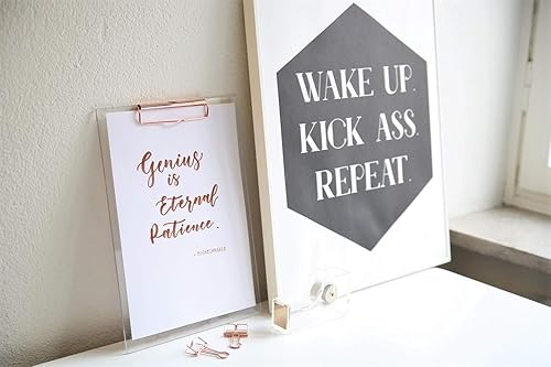 Miniatura 9 de UNIQOOO Paquete de 2 portapapeles de acrílico transparente grueso con clip de acabado dorado brillante, perfecto para amantes de las artes modernas