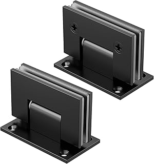 Ranbo 90° Wall-to-Glass Shower Door Hinges, Heavy Duty 5 MM Solid Brass Design, Fits 5/16"-1/2" (8-12mm) Tempered Glass, Matte Black, for Frameless Shower Enclosures (2-Pack)