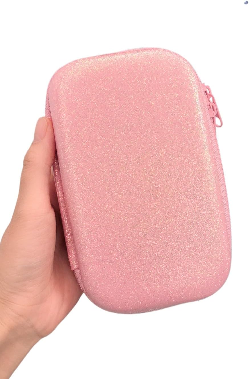 Travel Cable Organizer Cases Electronic Accessories Bag ， Glitter Bling Carry Bag， Portable Storage Case Carrying Case for Cord, Charger, Phone, Earphone，Travel Essentials (Pink)