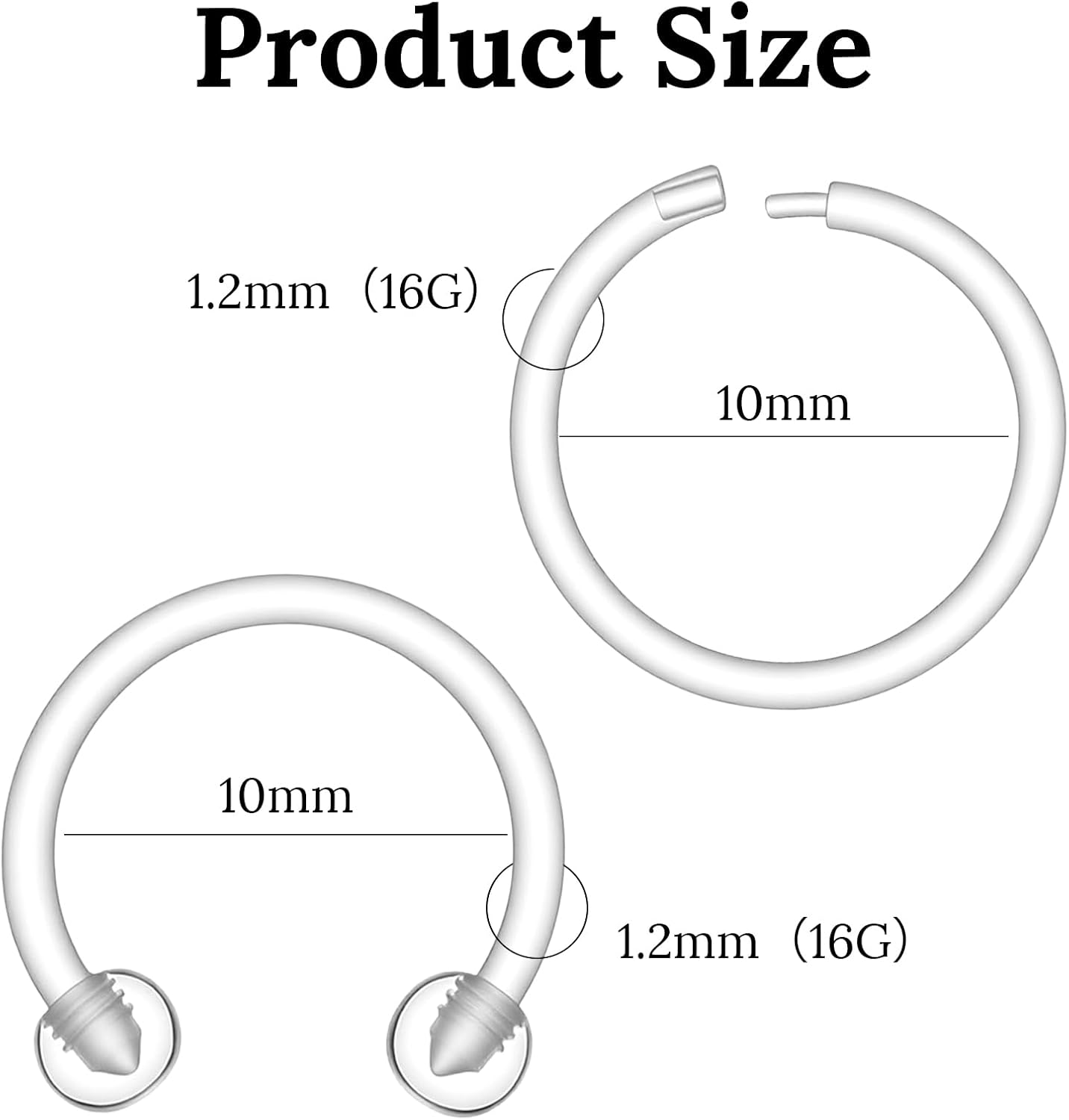 12Pcs Clear Septum Ring - 16g Plastic Clear Septum Retainer, Horseshoe Nose Ring Clicker Daith Rook Cartilage Earrings Lip Rings Nose Piercing Jewelry for Women Men