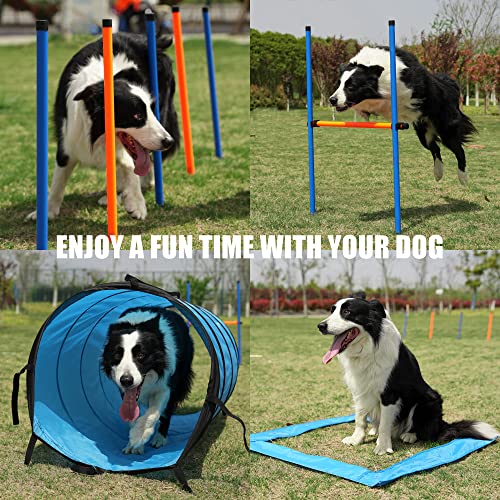 ANC POP Dog Agility Training Equipment Pet Obstacle Training Course Kit Dog Outdoor Games with Tunnel, Adjustable Hurdle, Pause Box, Toys and Carrying Bag