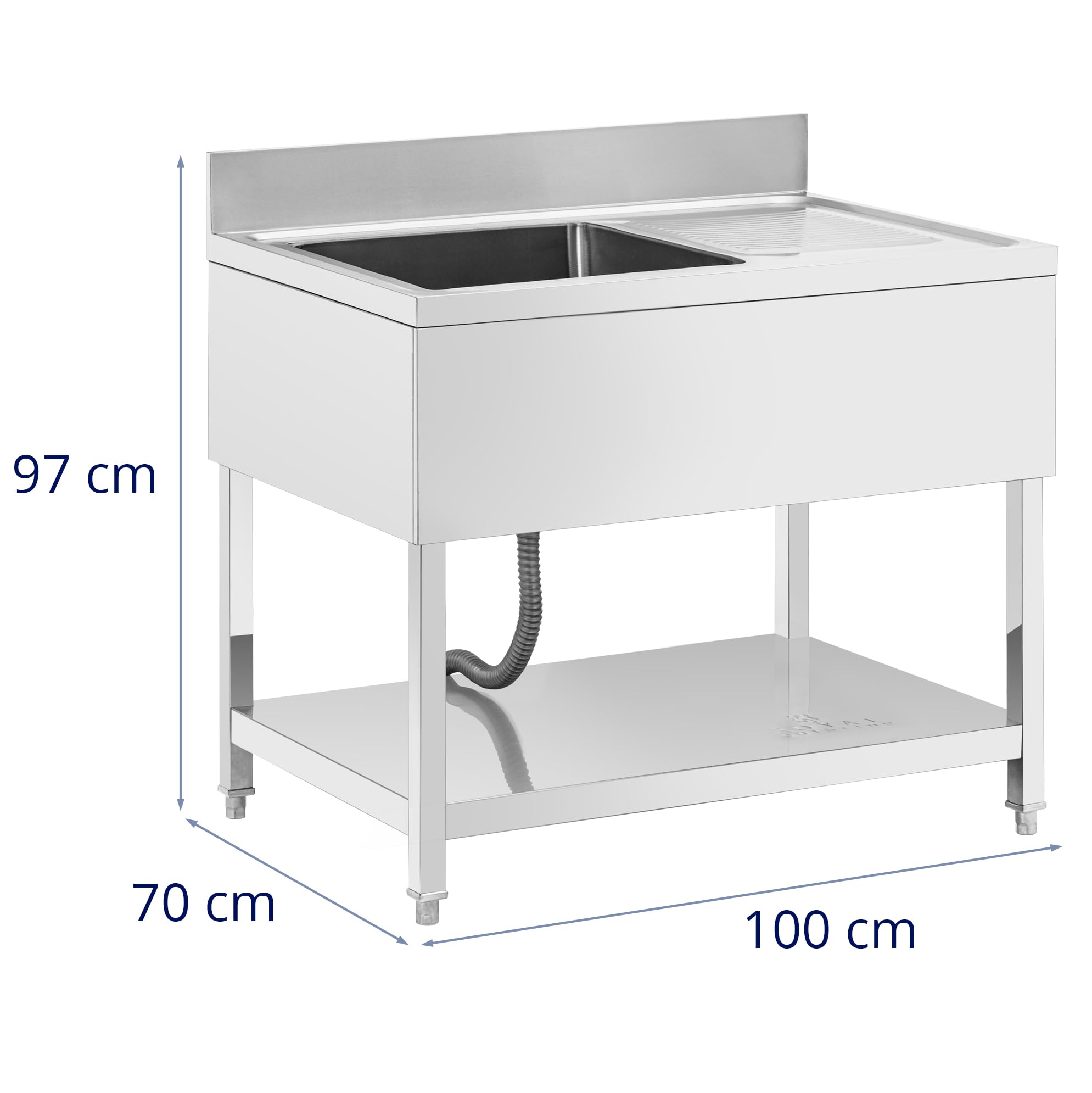 Royal Catering RCGS-1B100D7 Spültisch 1 Becken zu 500 x 500 x 300 mm extra Ablage Edelstahl Edelstahl-Spültisch Gastro-Spültisch