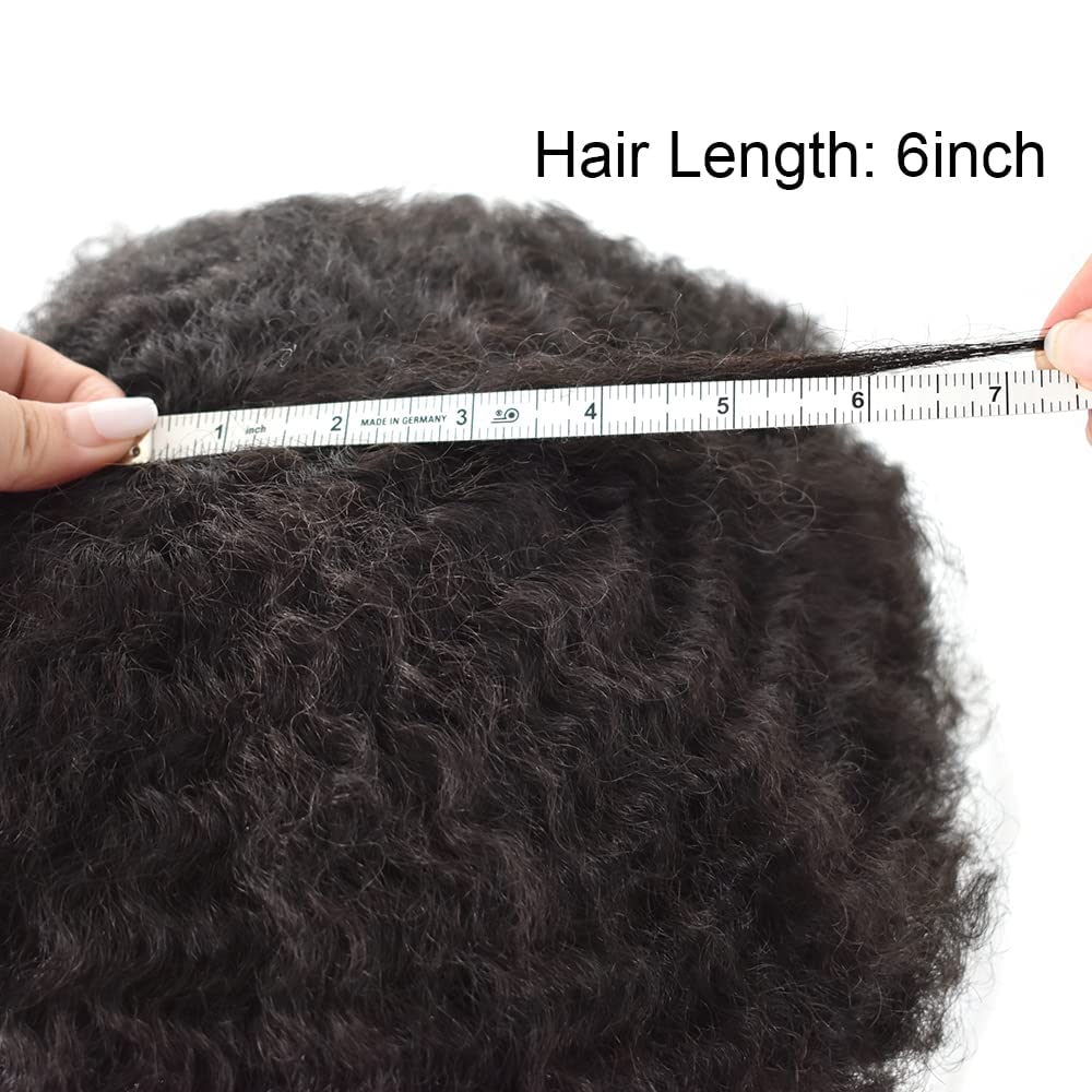 LYRICAL HAIR Afro Curly Mens Toupee 10X8 Full Poly African American Human Hair Systems All Injected PU Skin Hairpiece Replacement Kinky Curly Wigs for Black Men (Afro Wavy 6mm, #1B Natural Black)