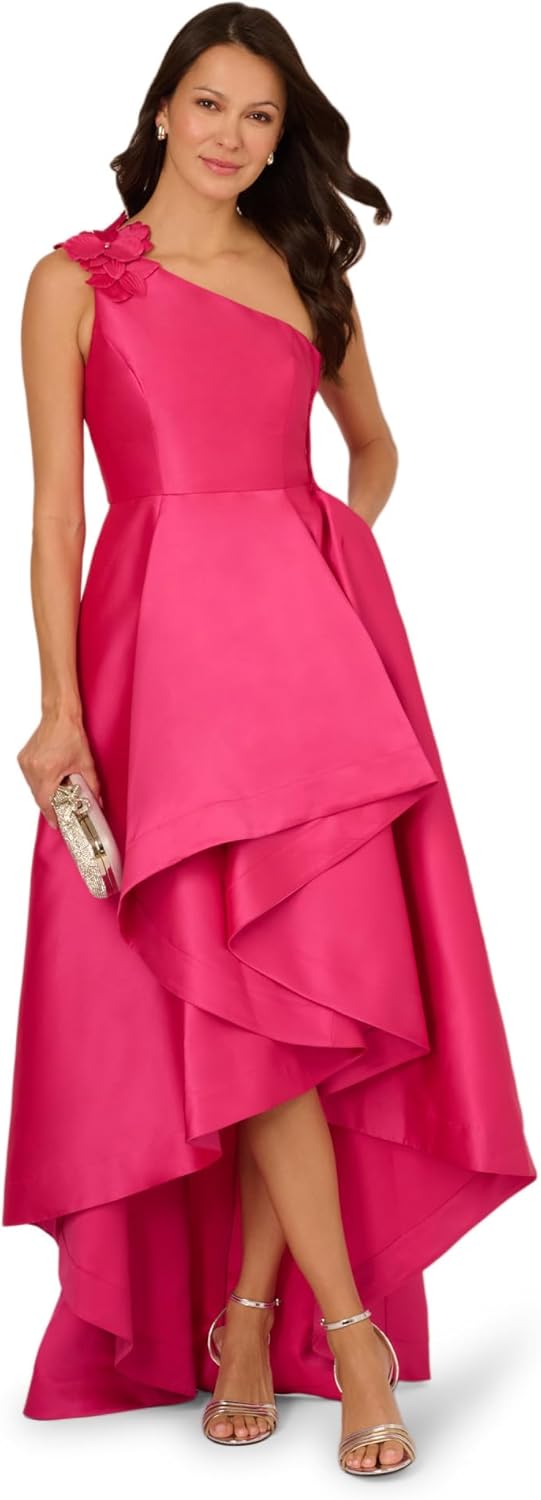 Adrianna Papell Women's Mikado High Low Gown | Sleeveless Halter Top Dress with Ruffled Skirt & Luxe Mikado Fabric