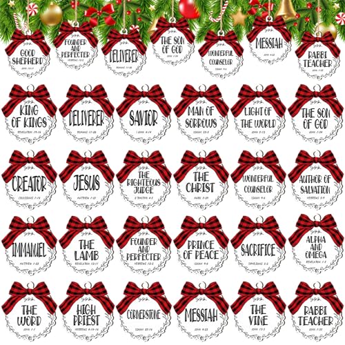 Soaoo 50 Pcs Christmas Names of Jesus Wooden Ornaments, Fresh, White