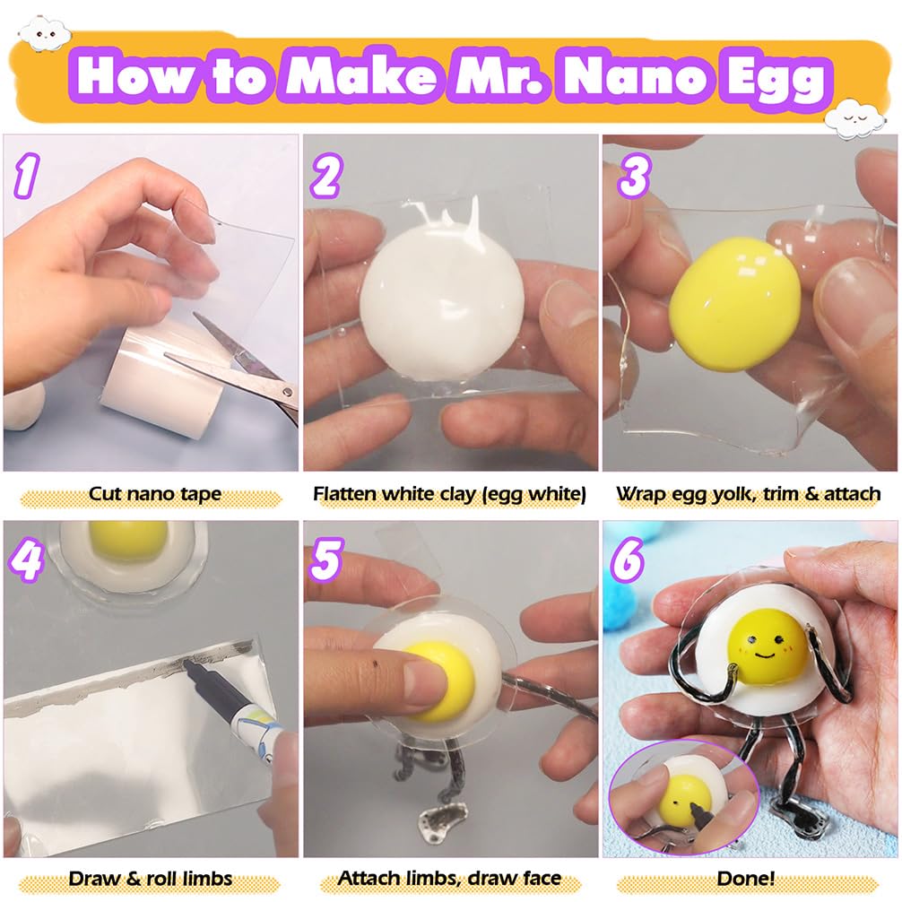 FUNSHOWCASE Nano Tape Bubble Kit with Clay, Marker, 6-Design Guide Squishy Maker Set
