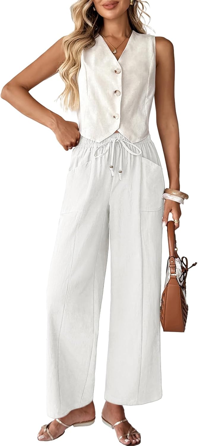 Acelitt Womens Linen Pants Drawstring Elastic Waist Casual Wide Leg Pants Beach Trousers with Pockets - Image 6