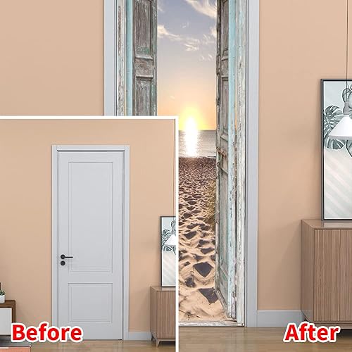 Miniatura 6 de KACOLOR Calcomanía 3D para puerta de dormitorio, sala de estar, baño, 2 calcomanías de pared, autoadhesivas, impermeables, extraíbles, murales de